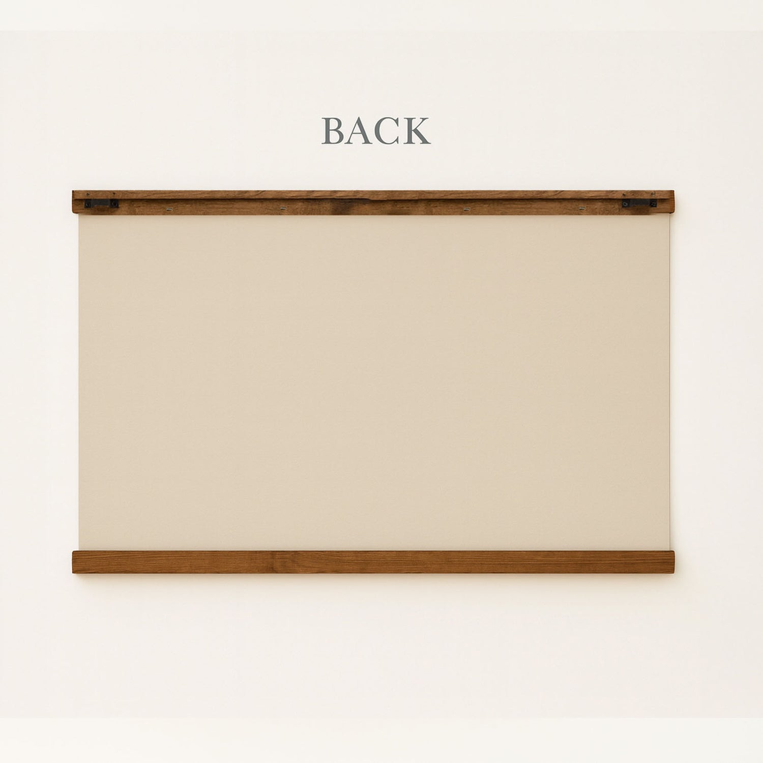 a blank canvas or board mounted on a wall, with the word "BACK" written above it.