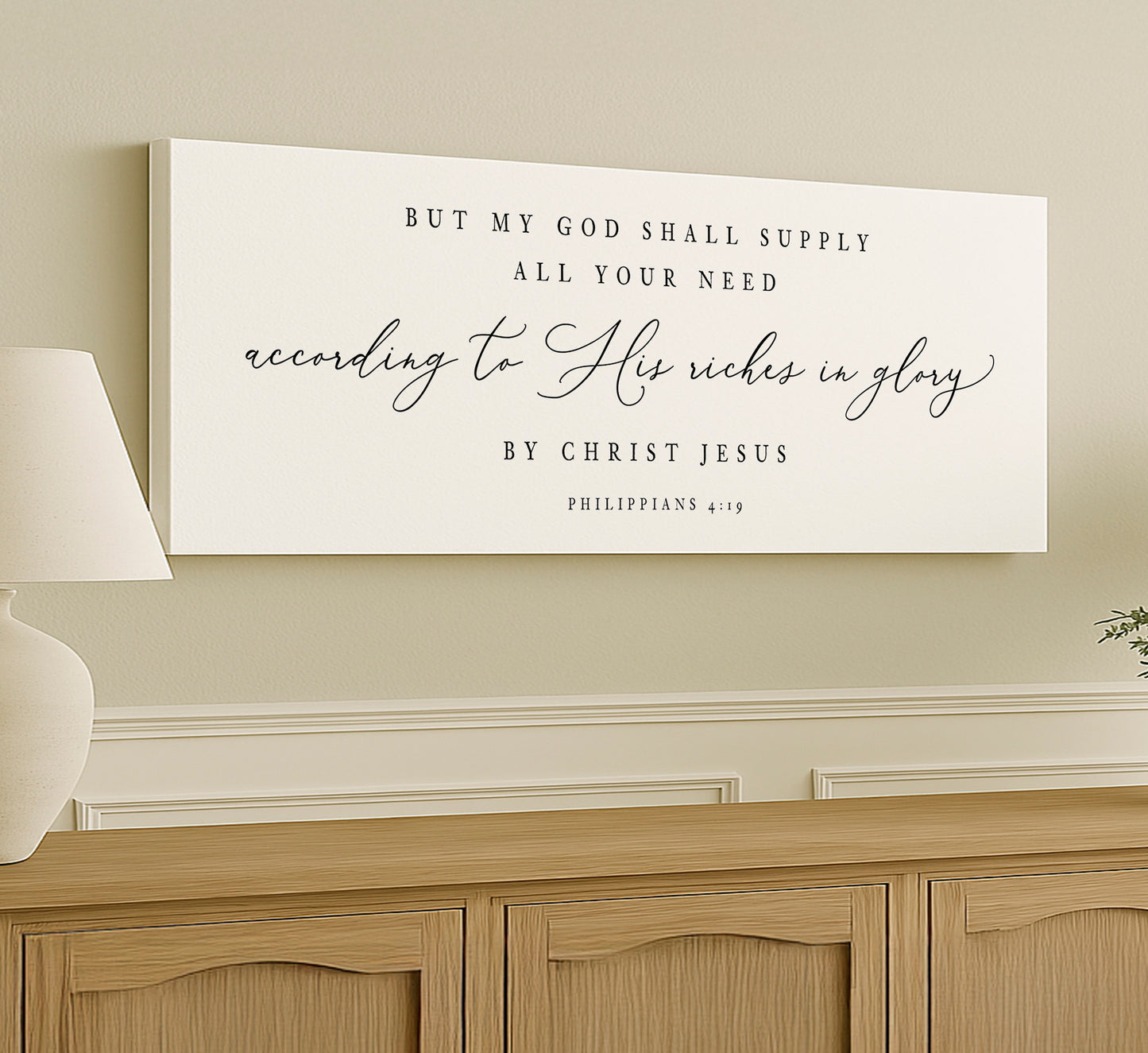 a white canvas with a bible verse on it