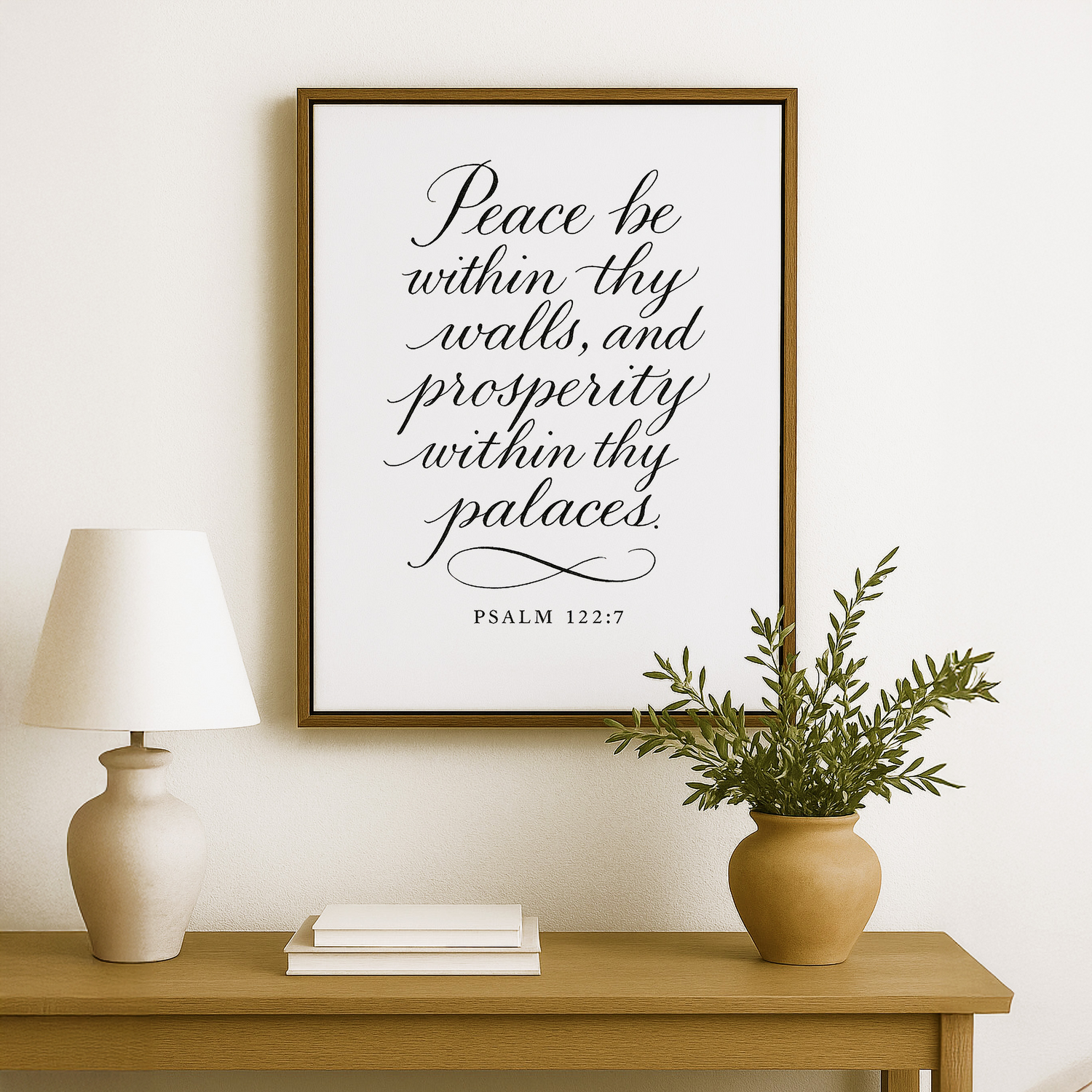 a picture of a table with a lamp and a vase on it