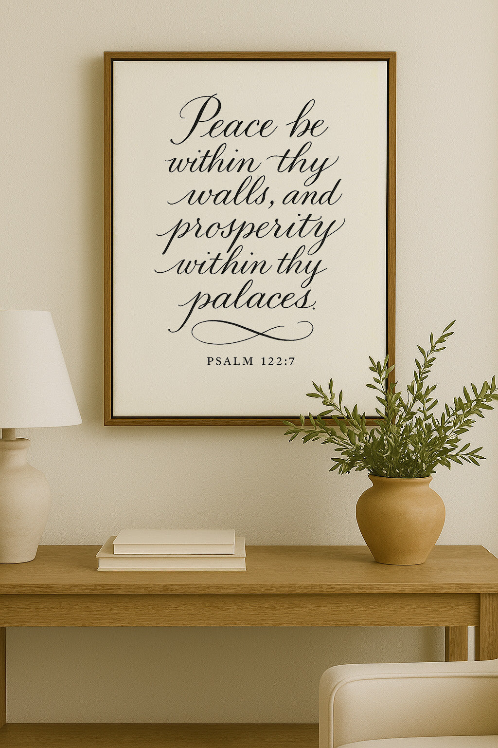 a picture of a table with a vase and a plant on it