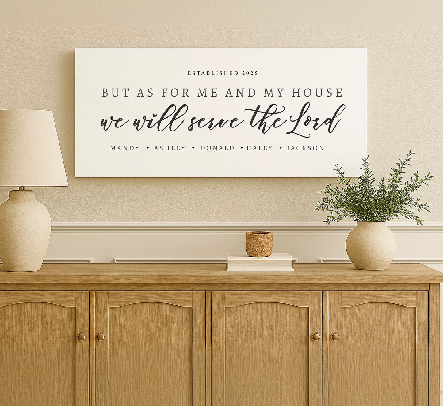 a picture of a wall hanging above a dresser