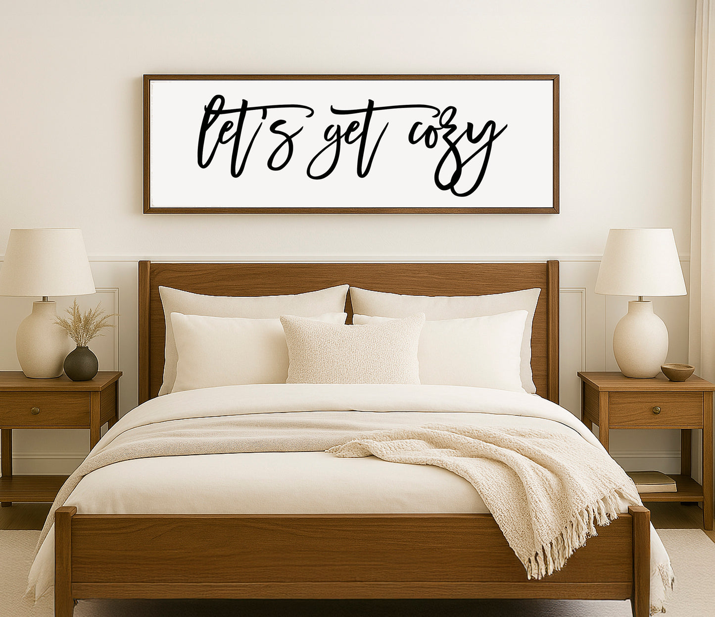 a bedroom with a bed and two nightstands