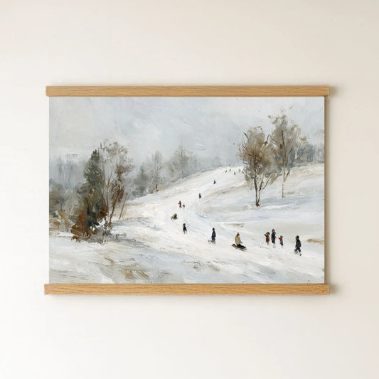 a snowy landscape with people skiing and snowboarding down a hill.