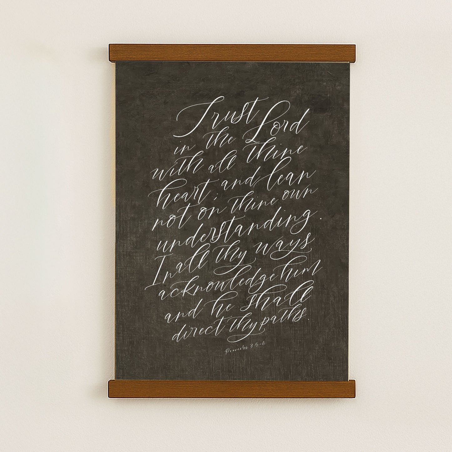 The image is a blackboard with white handwritten text that reads "I trust Lord in the Lord with all thine heart and lean heart, and they will not depart from understanding. In all my ways, I know the Lord and the Plans directeth"