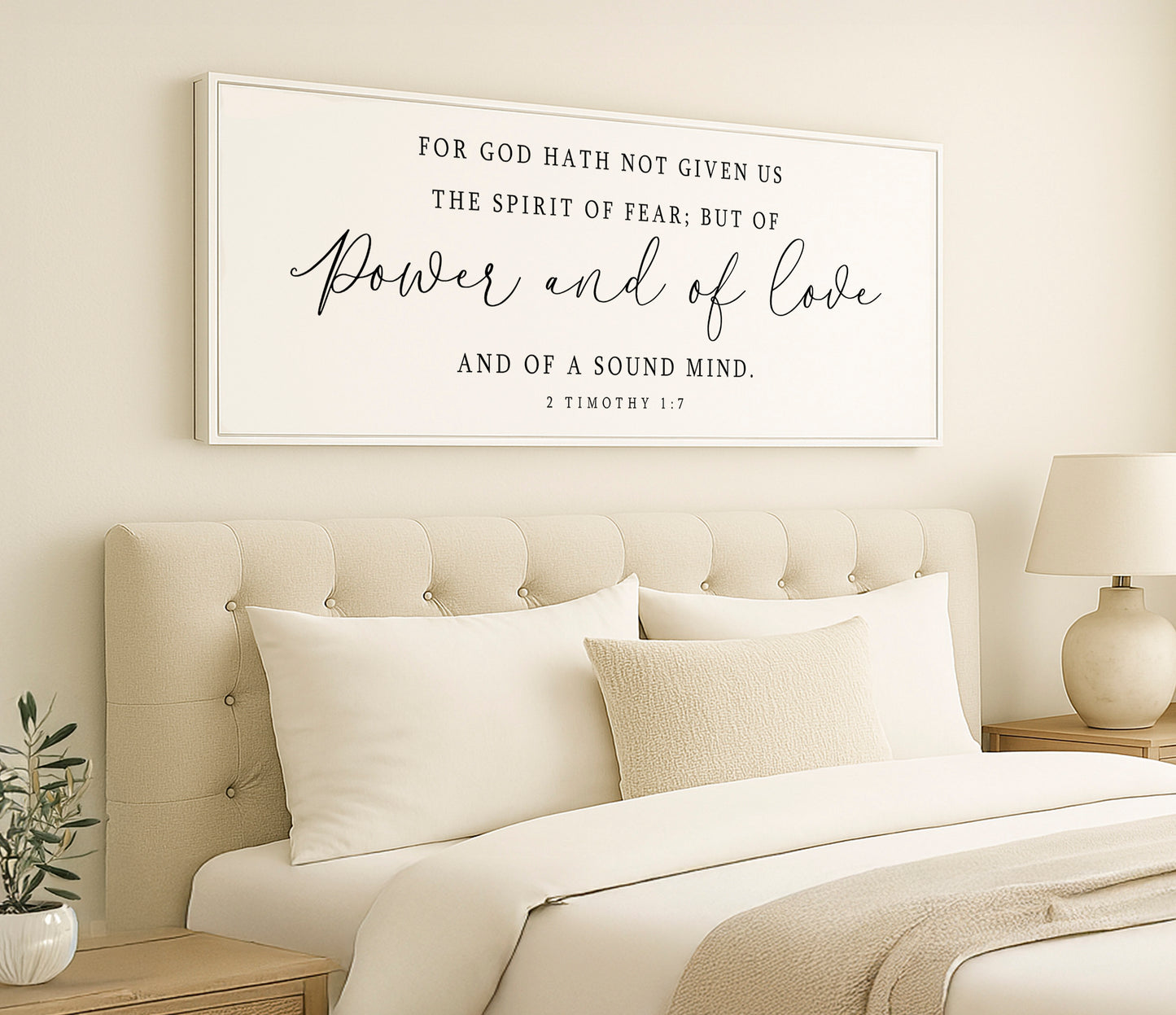 a bed with a white comforter and pillows