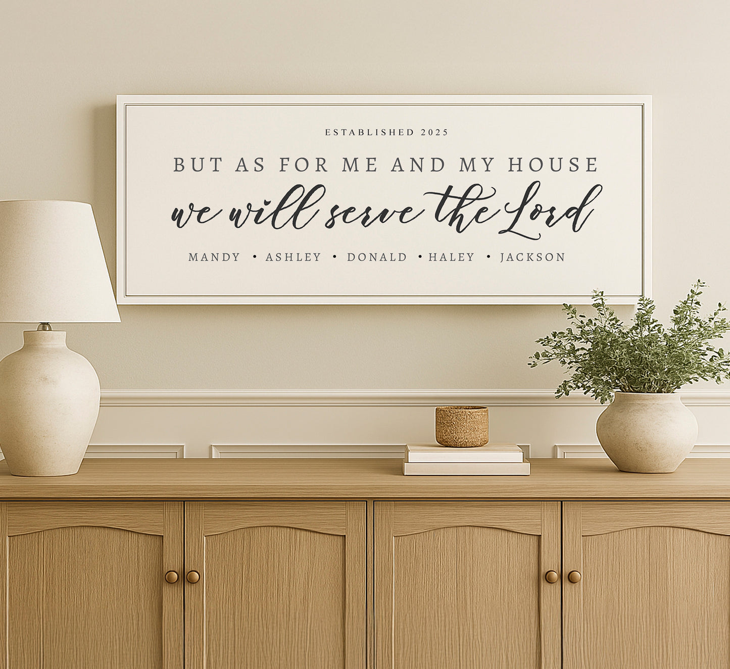 a picture of a wall hanging above a dresser