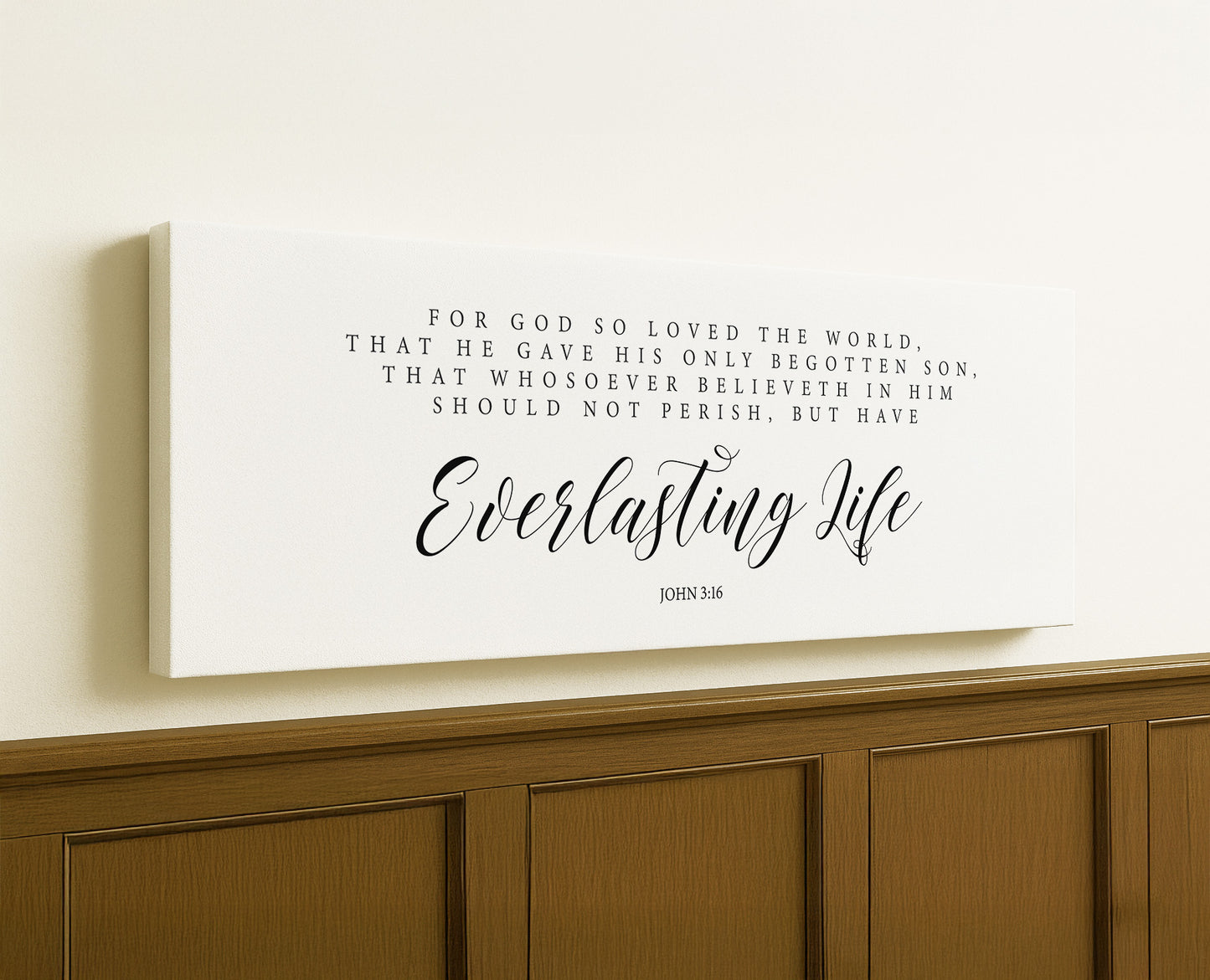 a white canvas with a bible verse on it