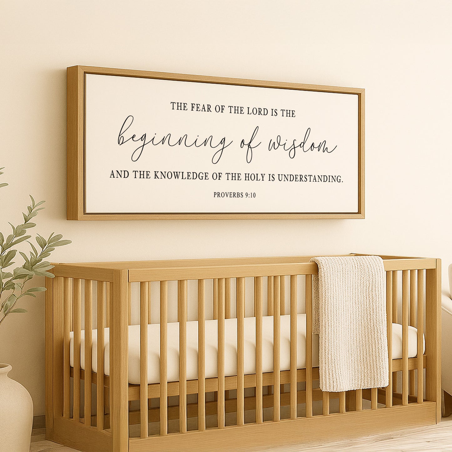 a baby's crib with a sign above it that says the fear of