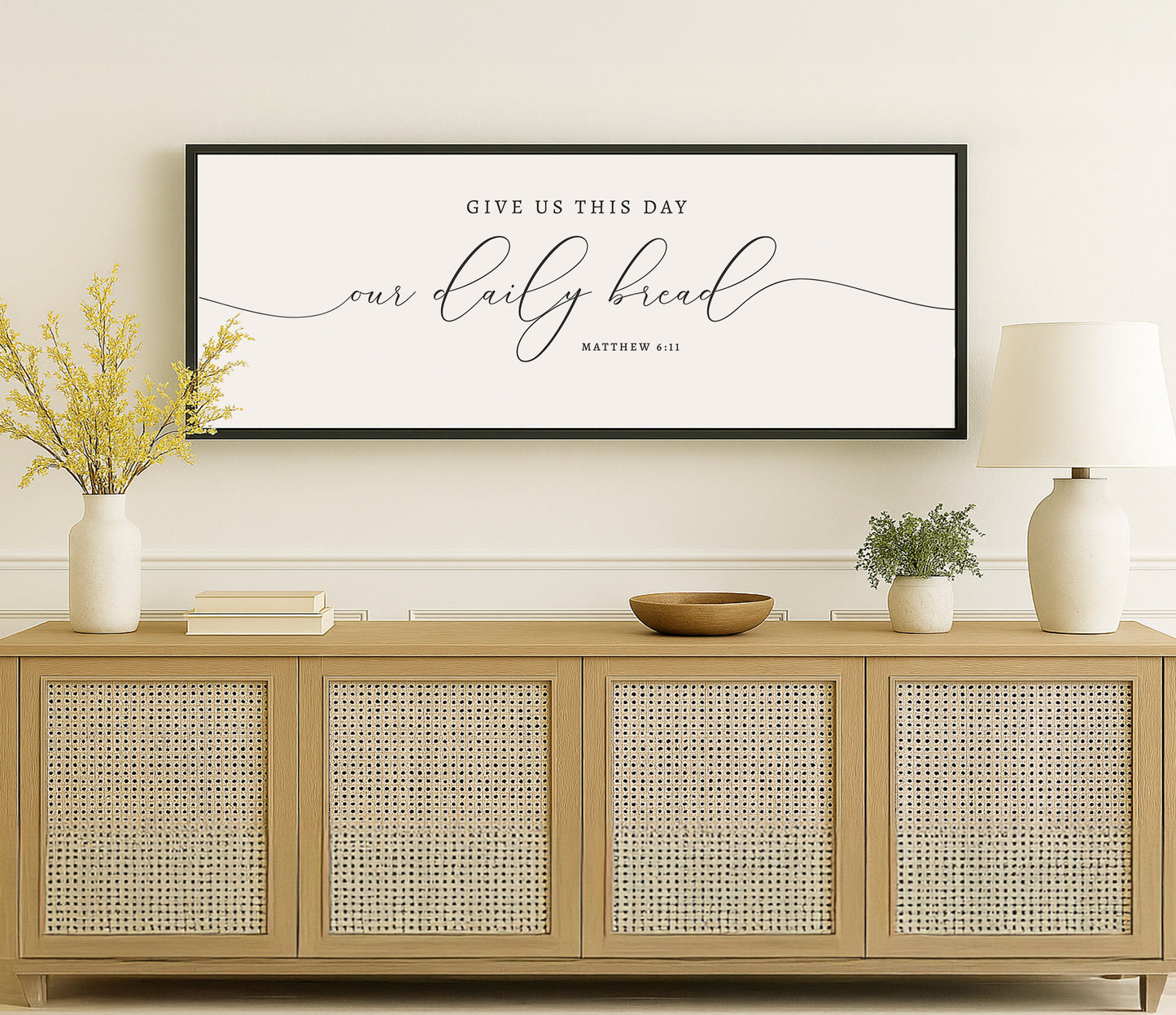 a picture of a quote on a wall above a dresser