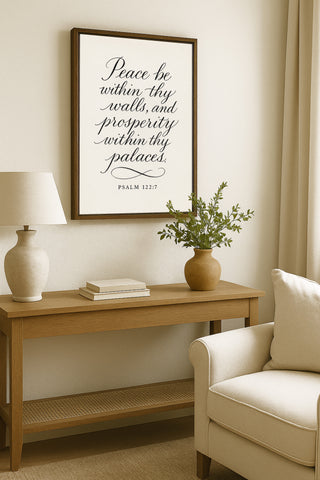 a table with a lamp and a vase with a plant on it