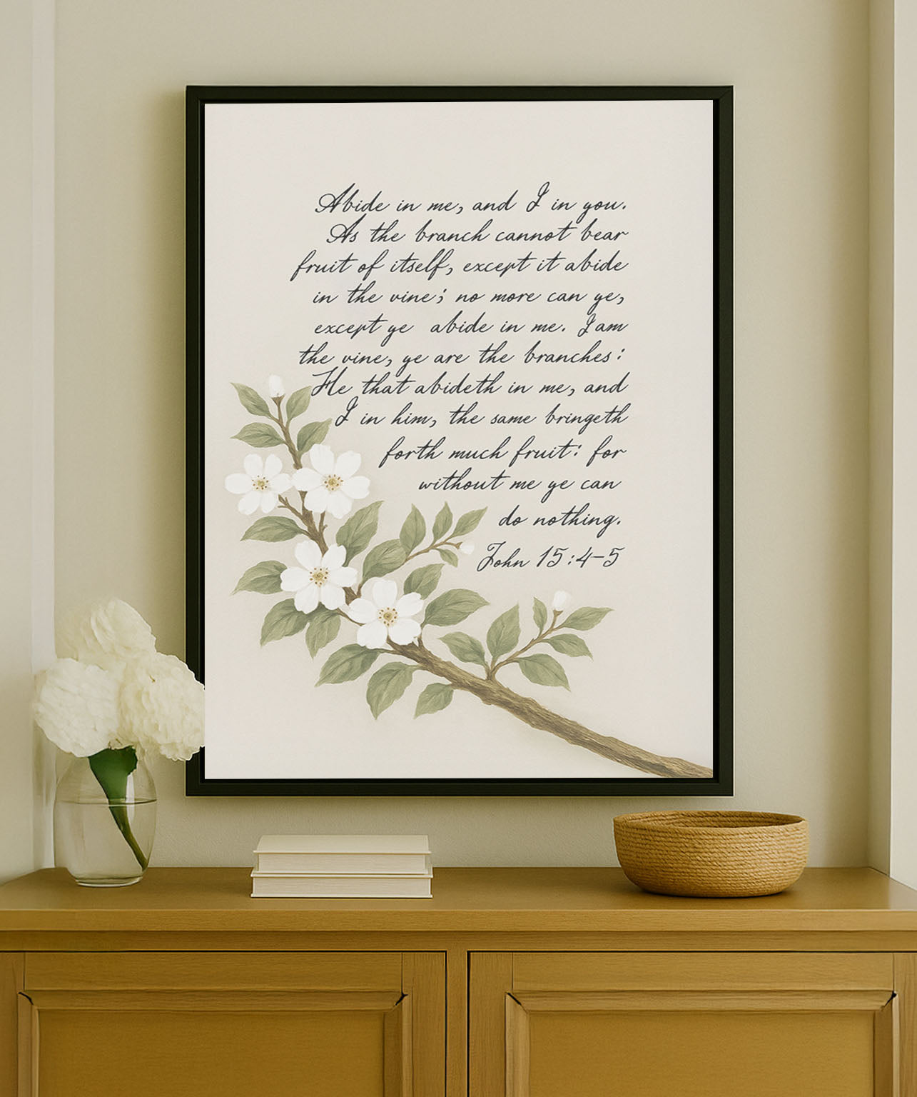 a picture of a white flower with a bible verse on it