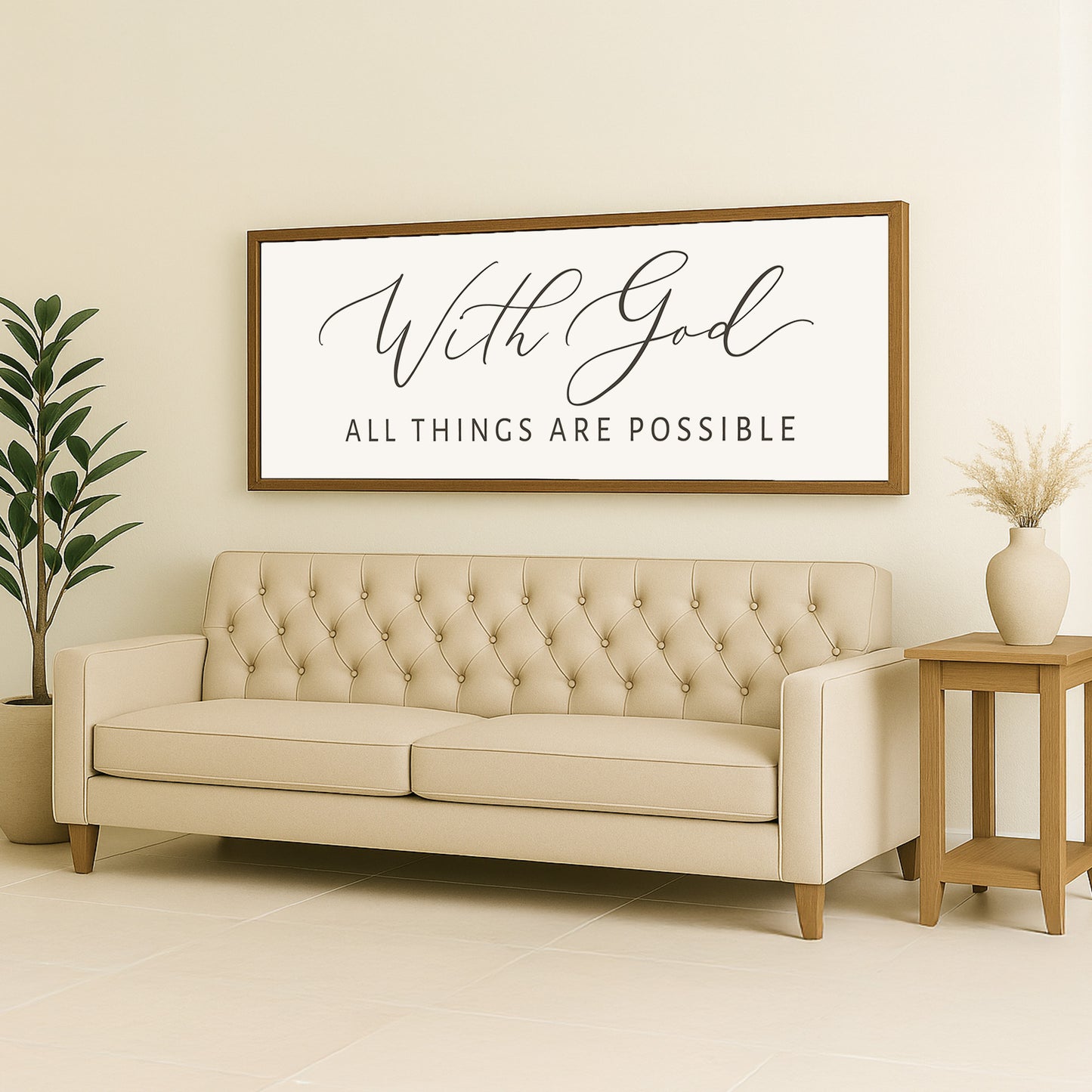 a living room with a couch and a table