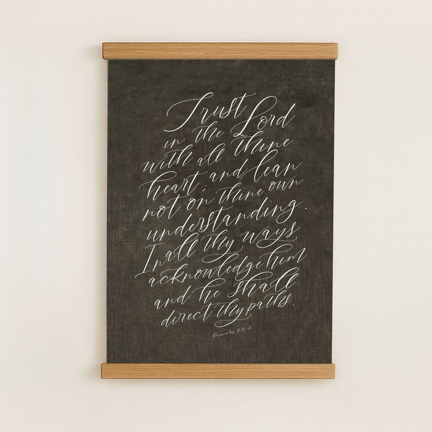 The image is a blackboard with white handwritten text that reads "Trust in the Lord with all of your heart, and lean not on them, but on the Lord."