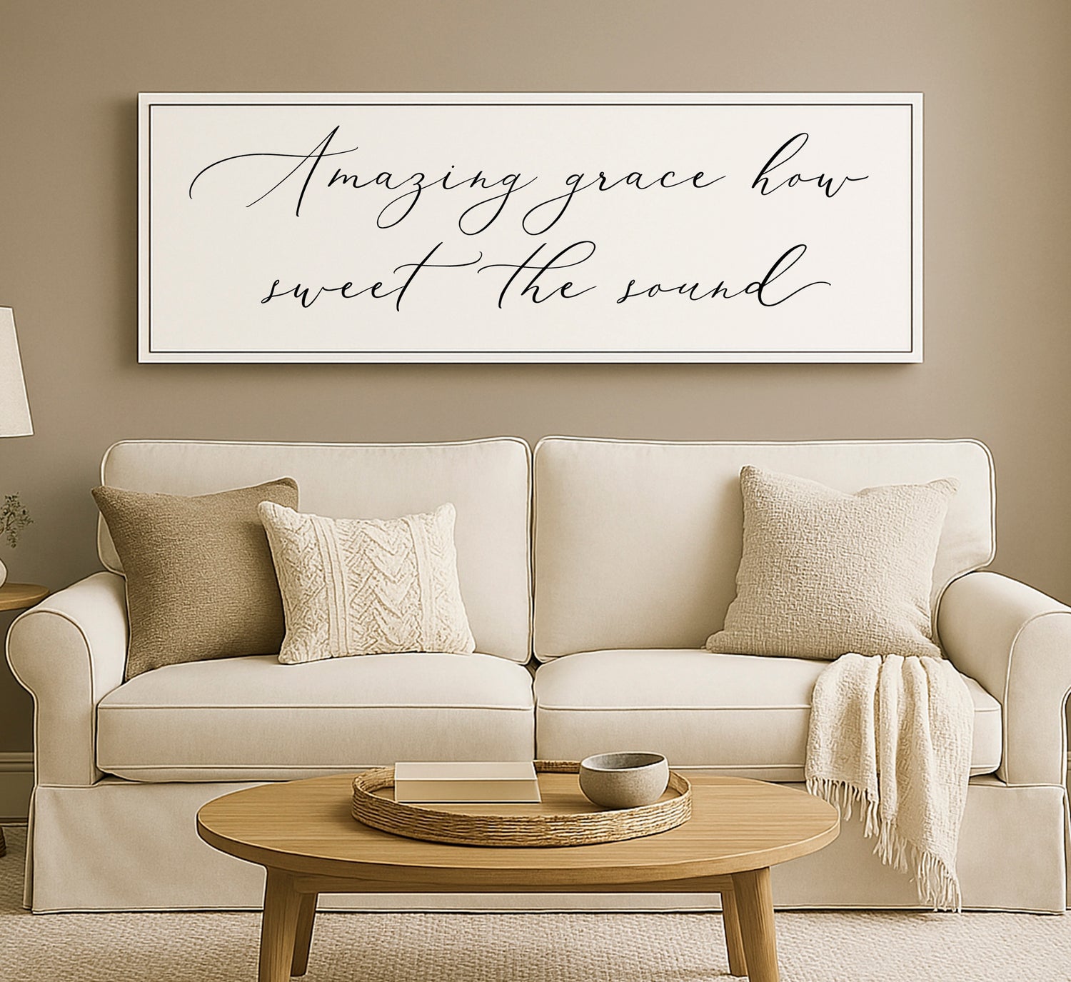 a living room with a couch and a coffee table