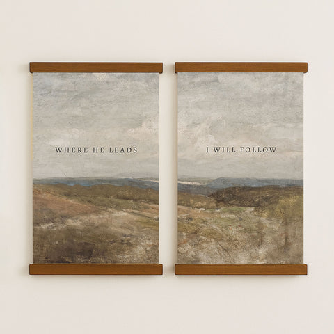 two paintings of a landscape, each with the text