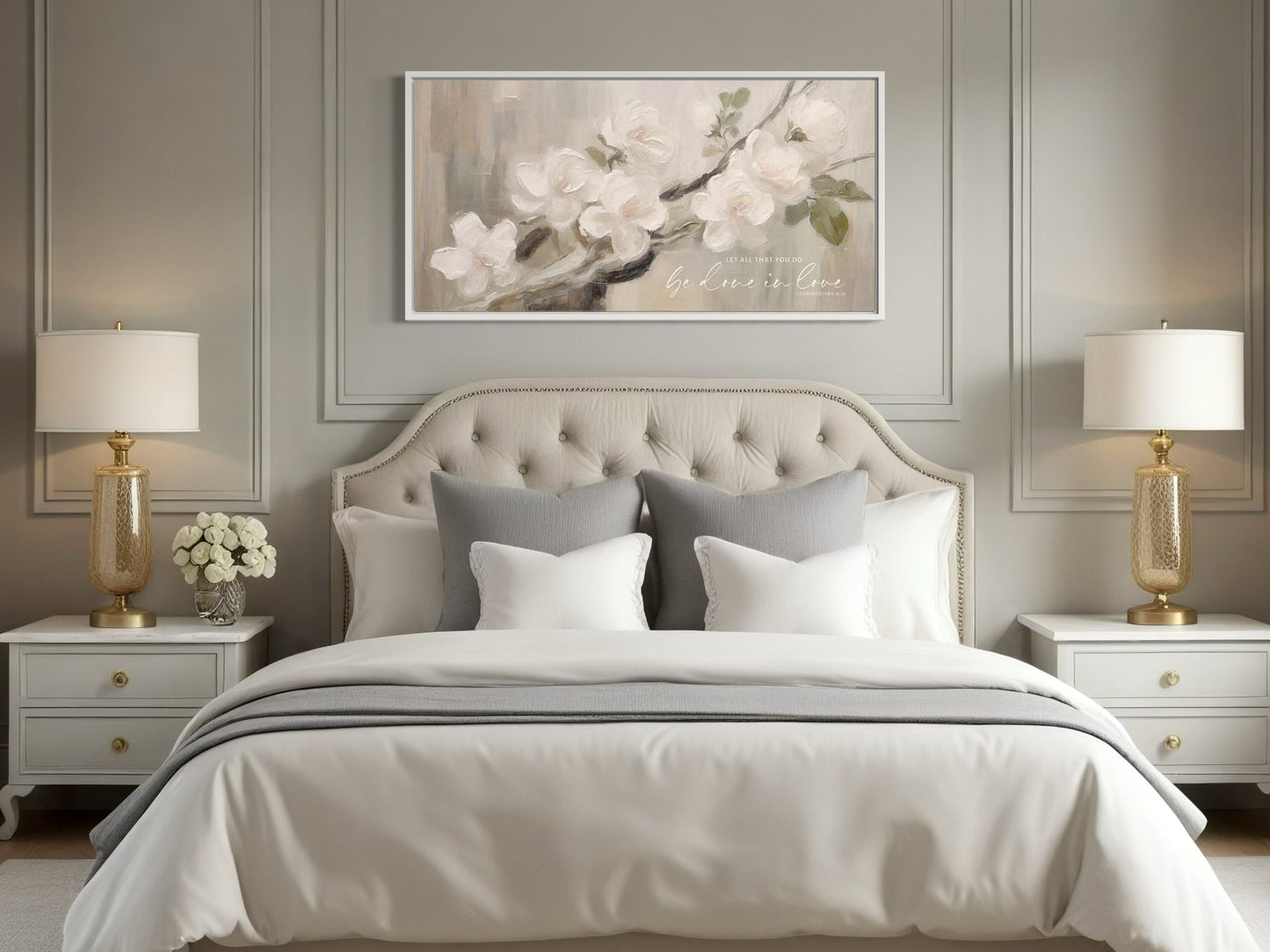 Done In Love | Neutral Floral Wall Art | Scripture Botanical Print