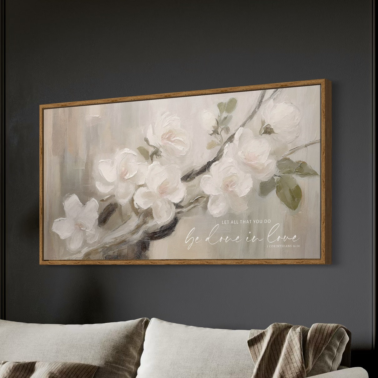 Done In Love | Neutral Floral Wall Art | Scripture Botanical Print