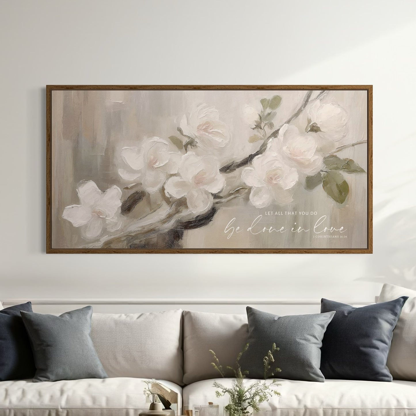Done In Love | Neutral Floral Wall Art | Scripture Botanical Print