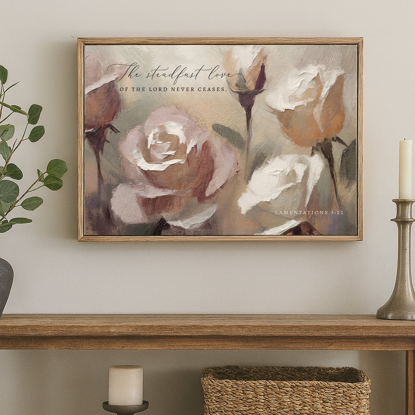 The steadfast Love of the Lord | Lamentations 3:22 | Roses Framed Sign