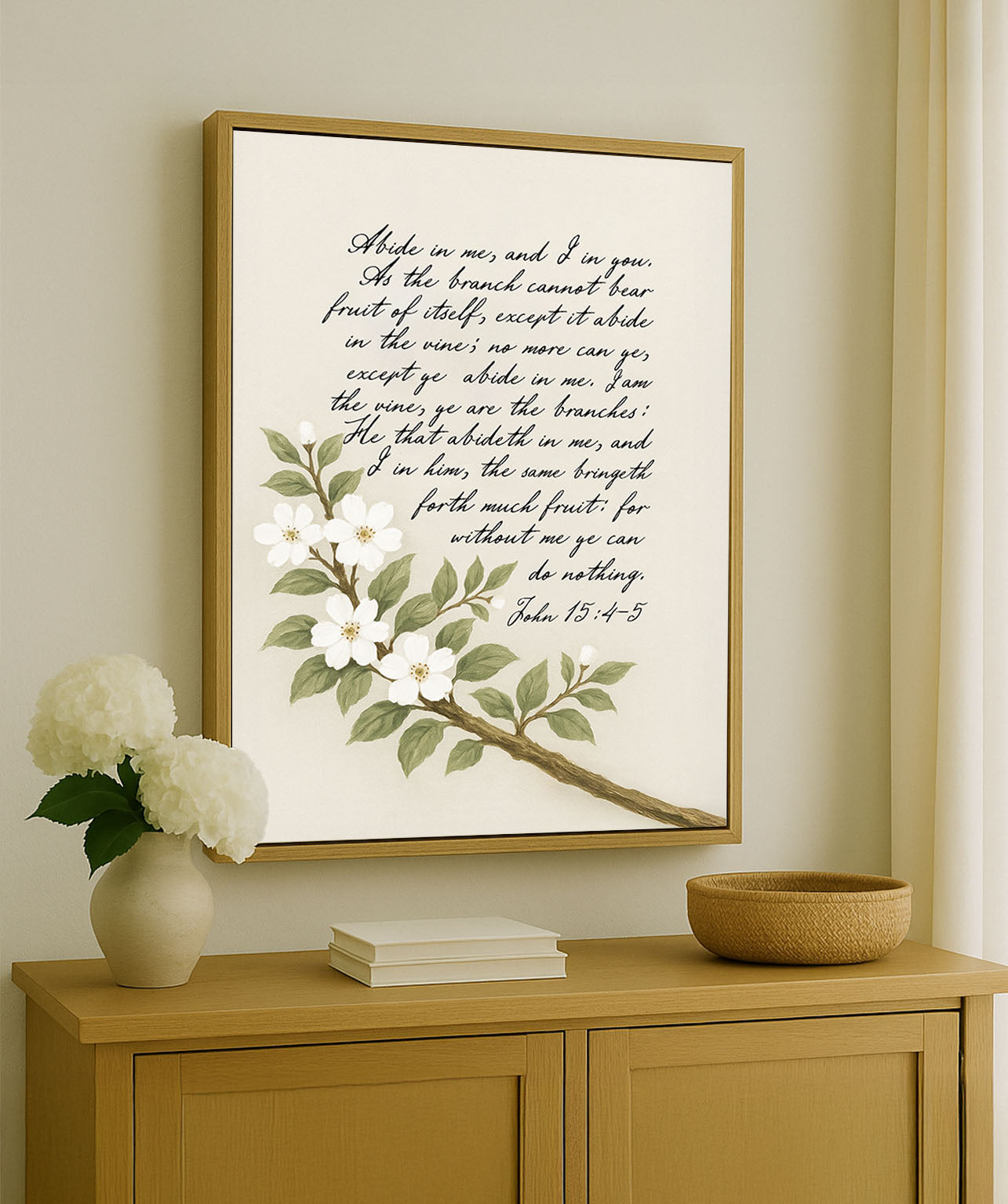 a picture of a vase with flowers on top of a dresser