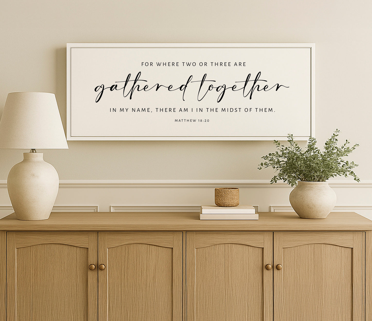 a picture of a quote on a wall above a dresser