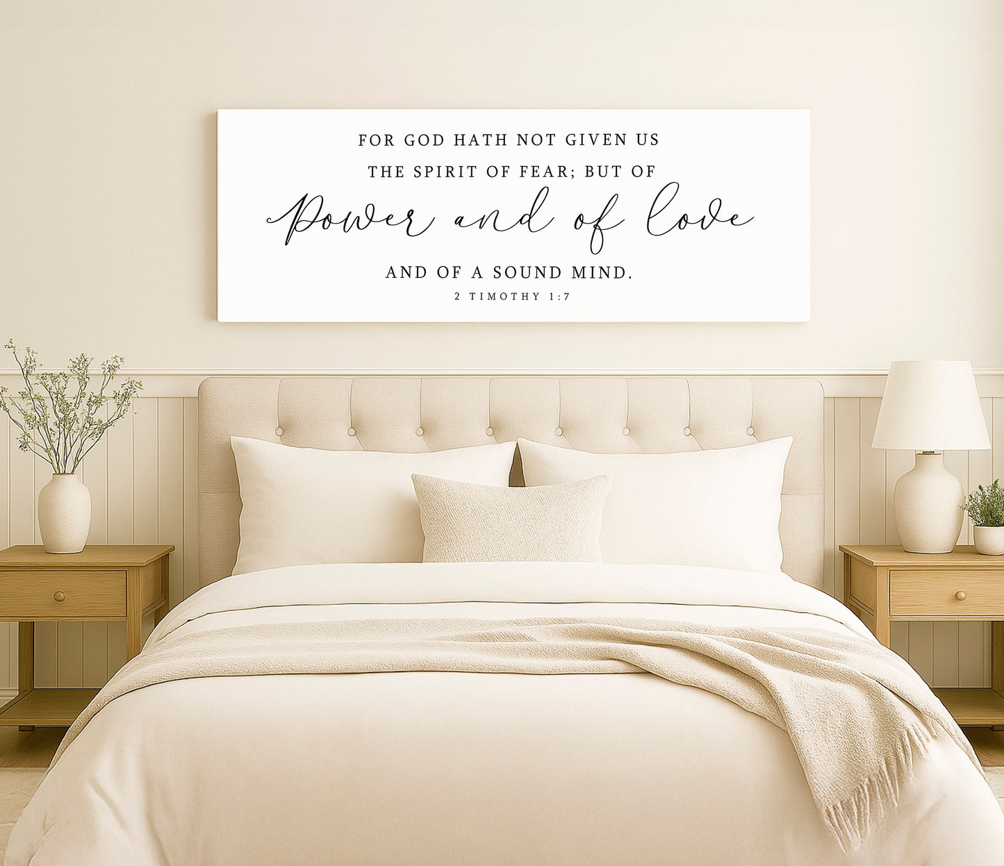 a bed with a white comforter and pillows