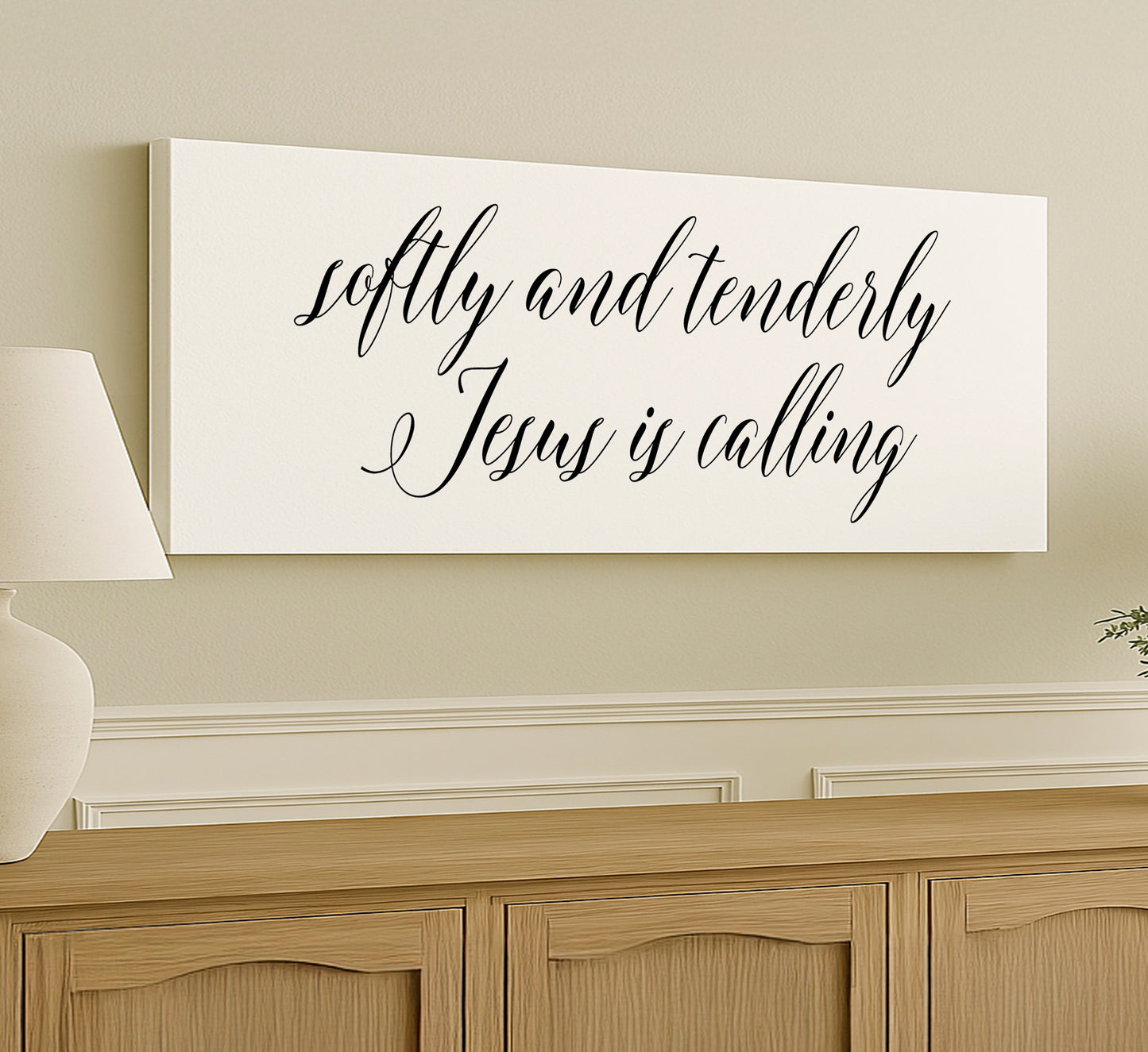 a white sign that says, softly and totally jesus is calling