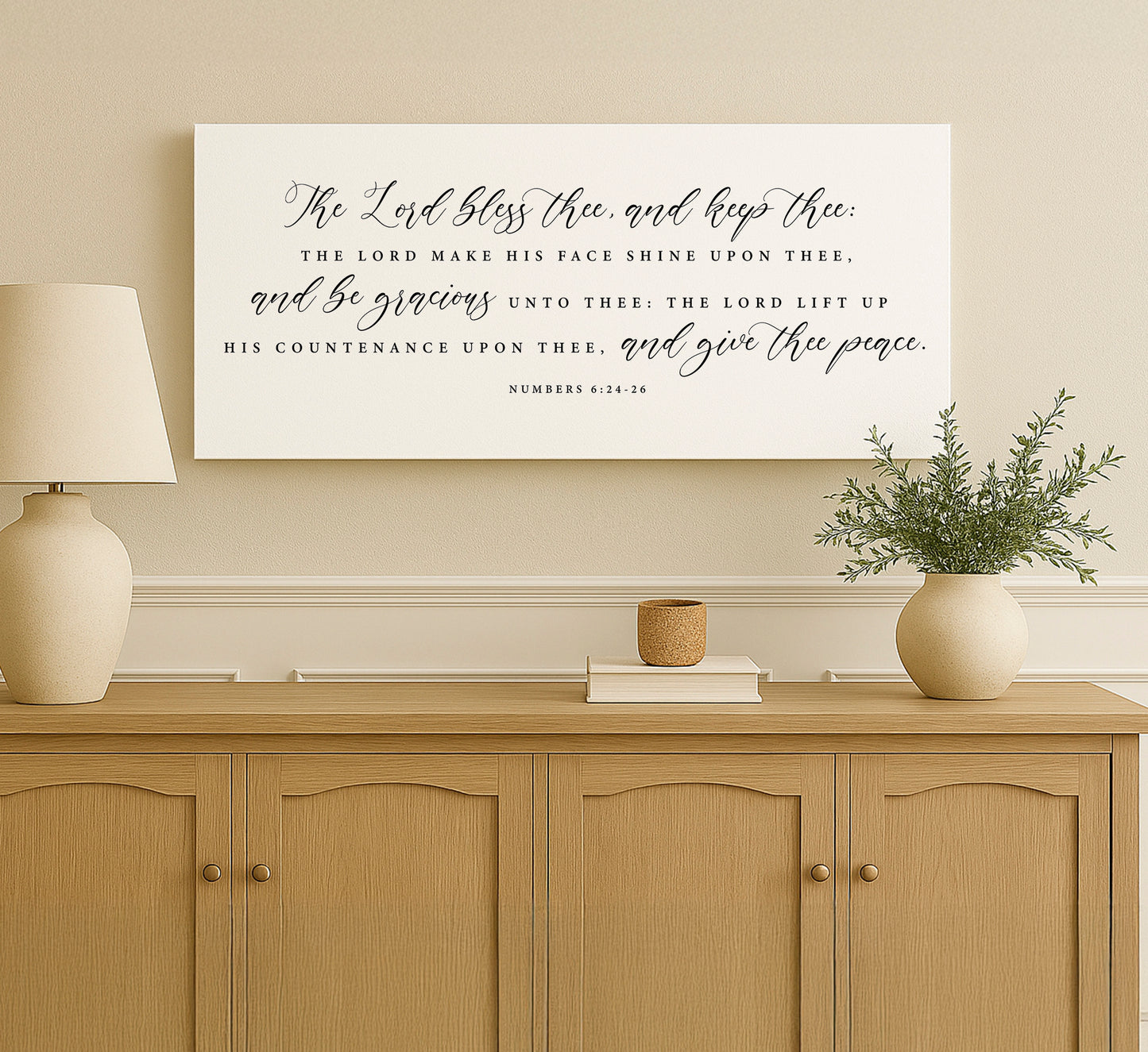 a picture of a quote on a wall above a dresser