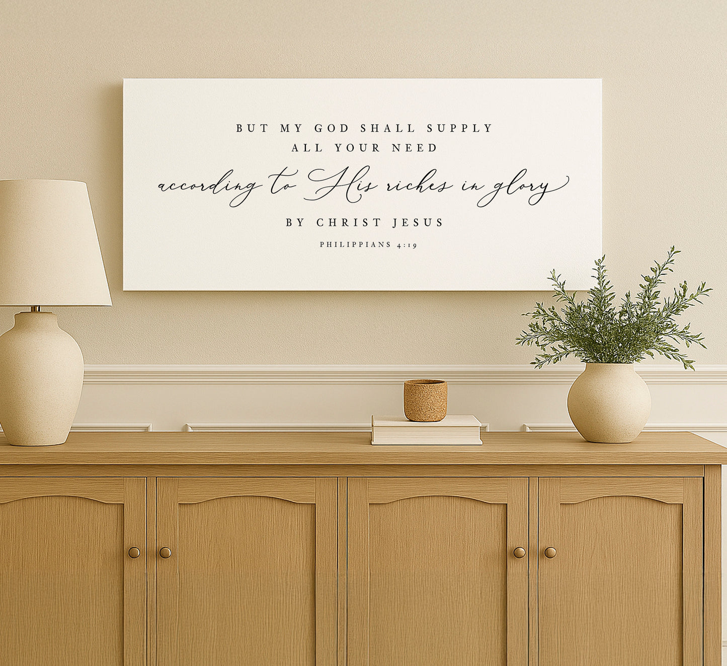 a picture of a quote on a wall above a dresser