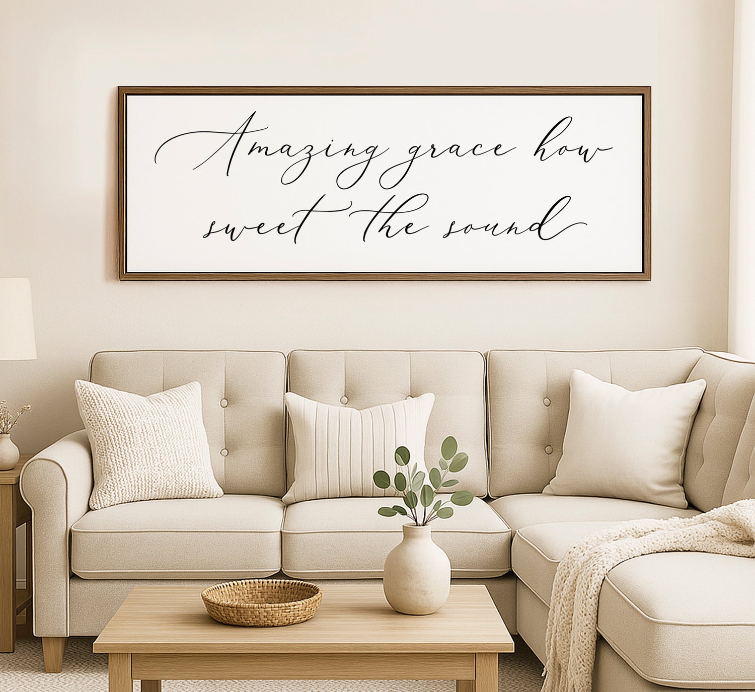 a living room with a couch and a coffee table