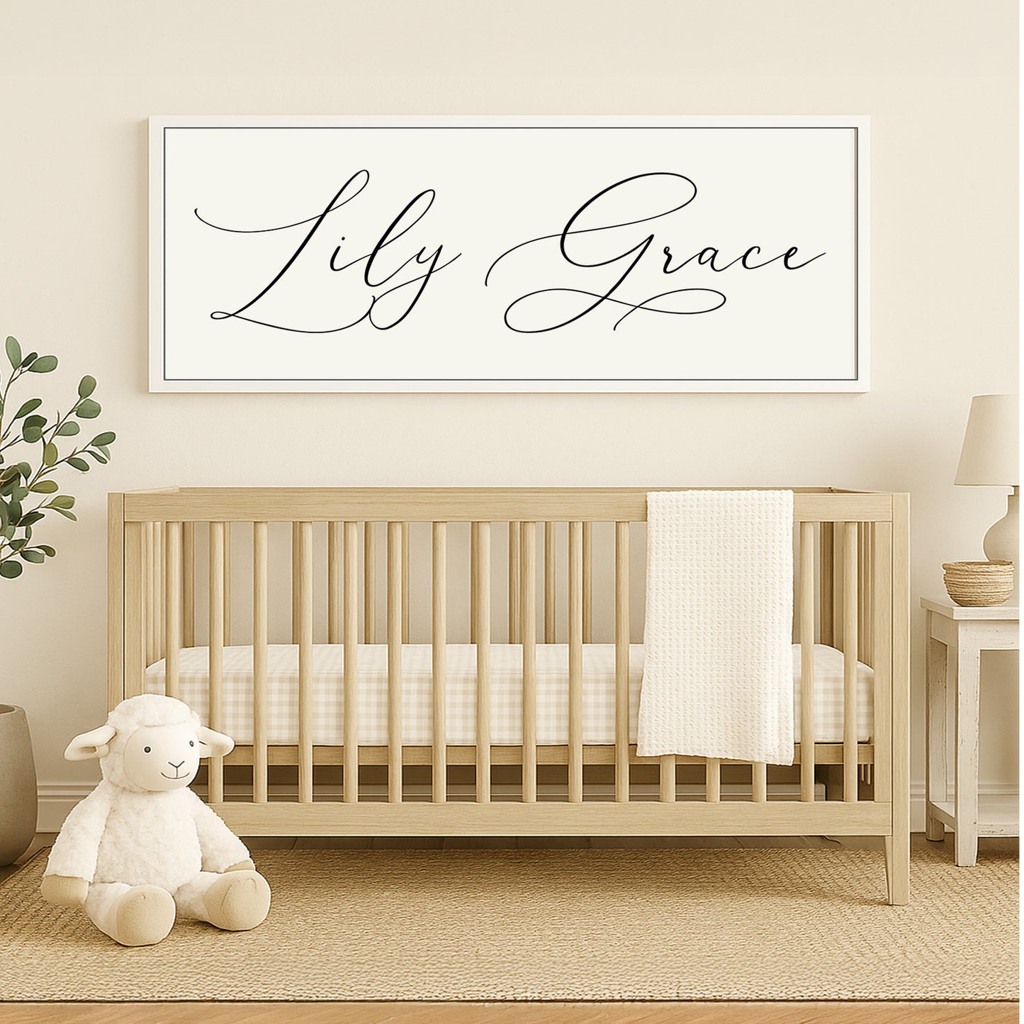 a baby's room with a crib and a teddy bear