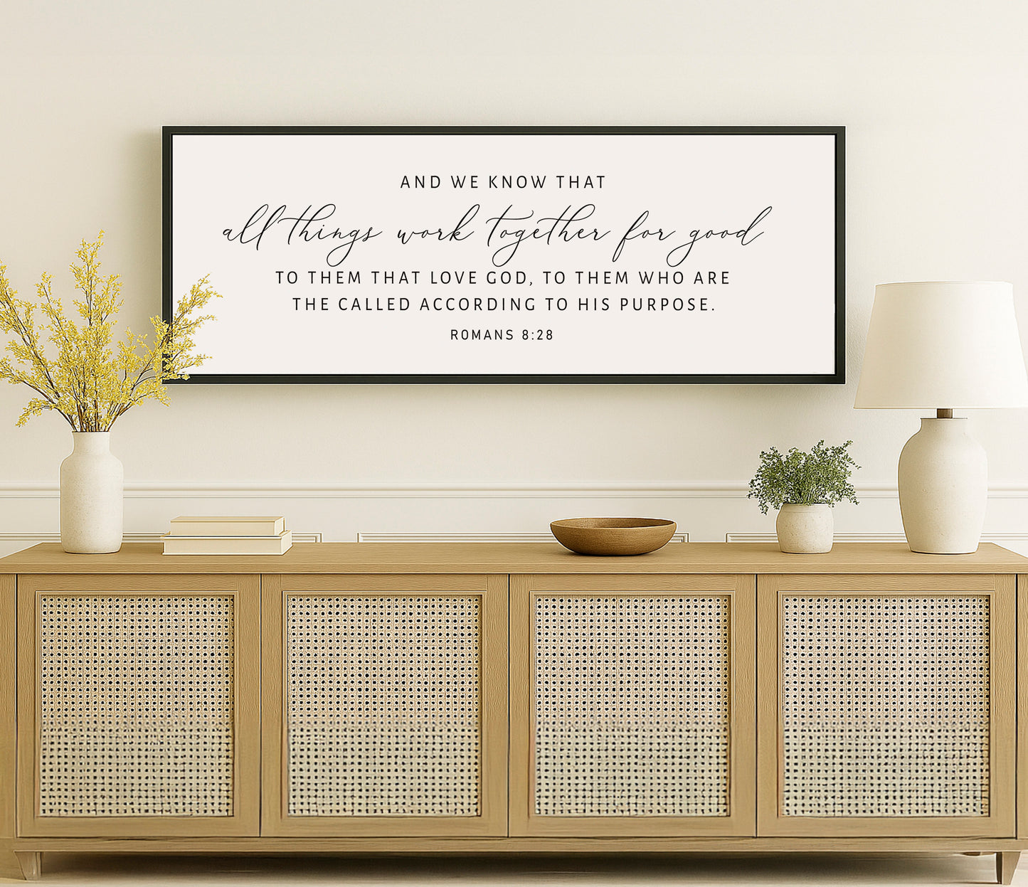 a picture of a quote on a wall above a dresser