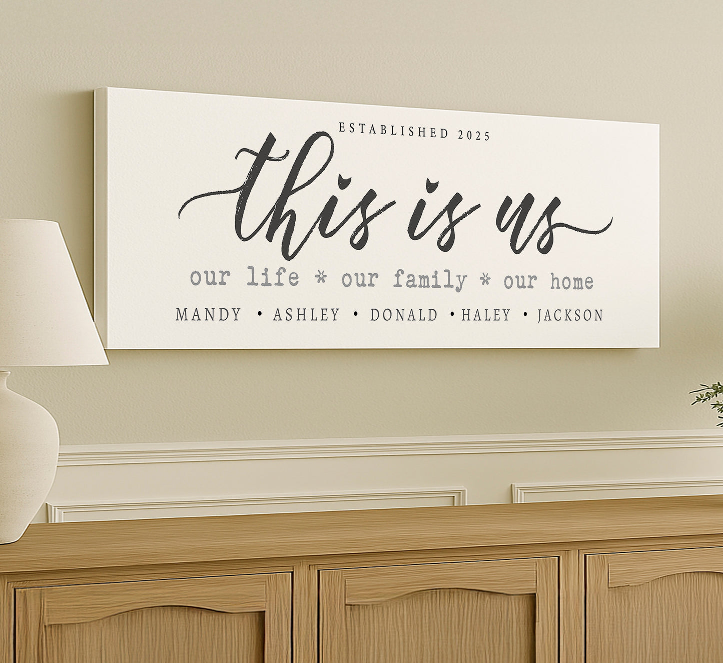 a white sign that says, this is us our life our family our home