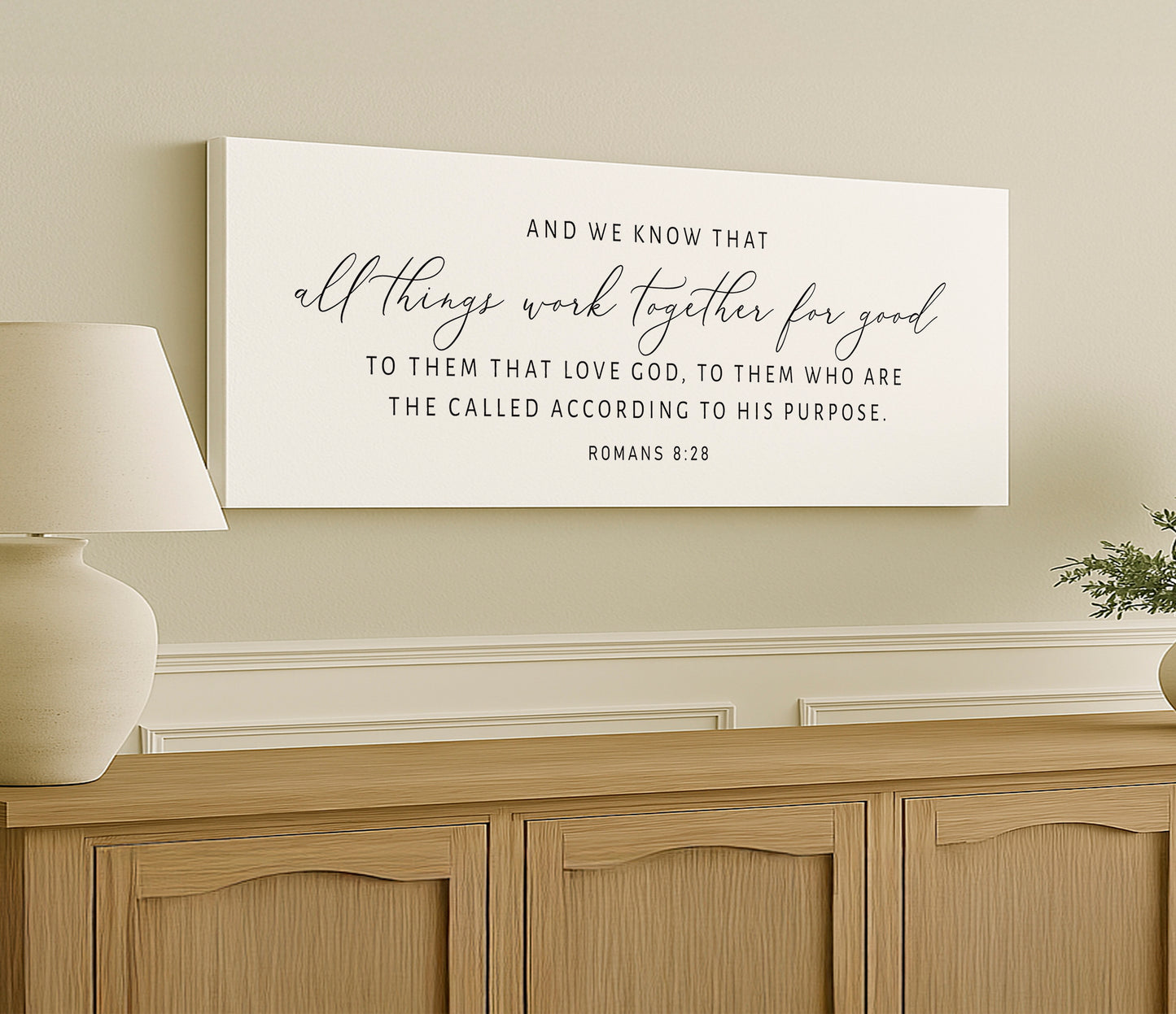 a picture of a wall hanging above a dresser