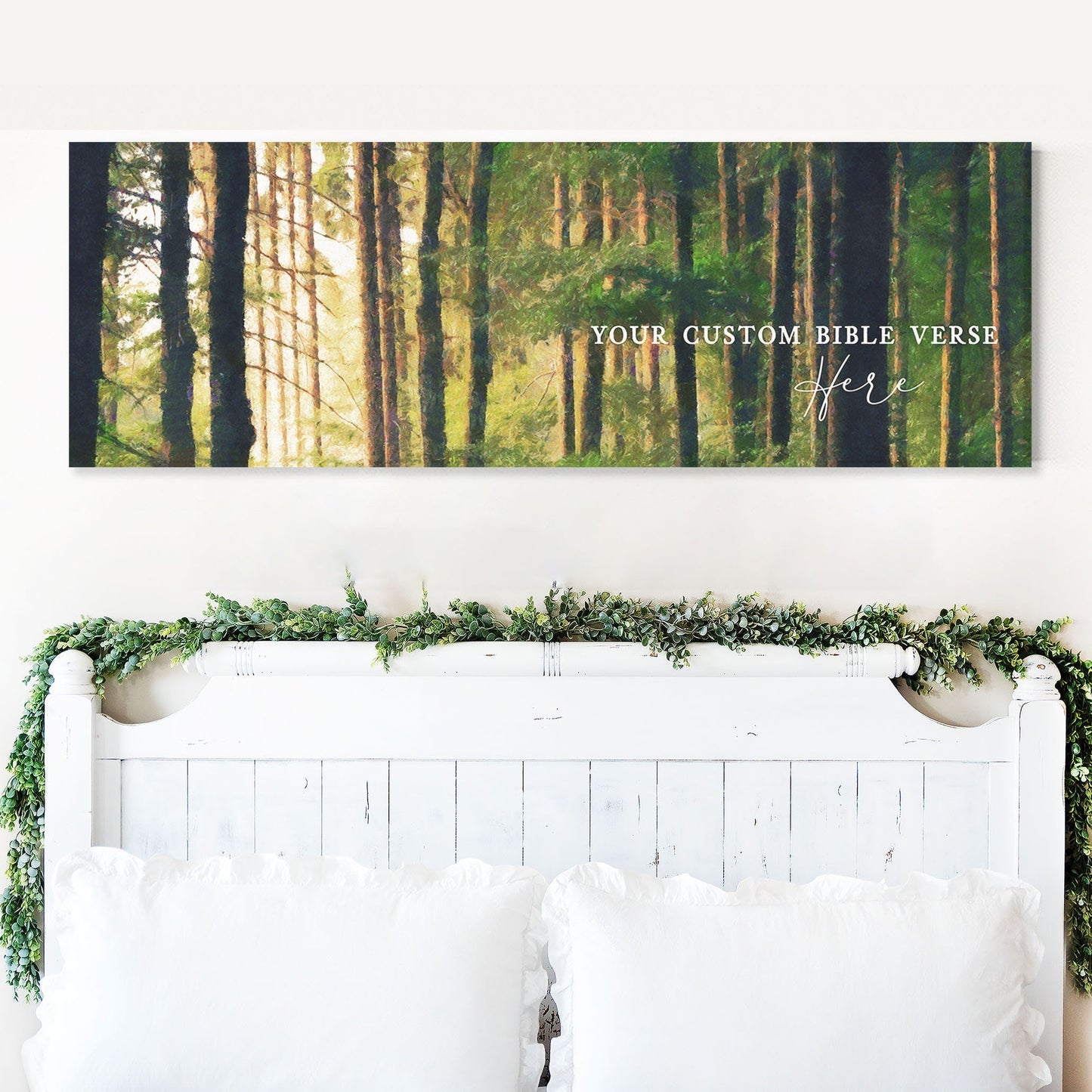 Custom Bible Verse Canvas Quote Sign | Personalized Wall Art Sign, Inspirational Canvas Wall Art | Oil painted forest canvas print