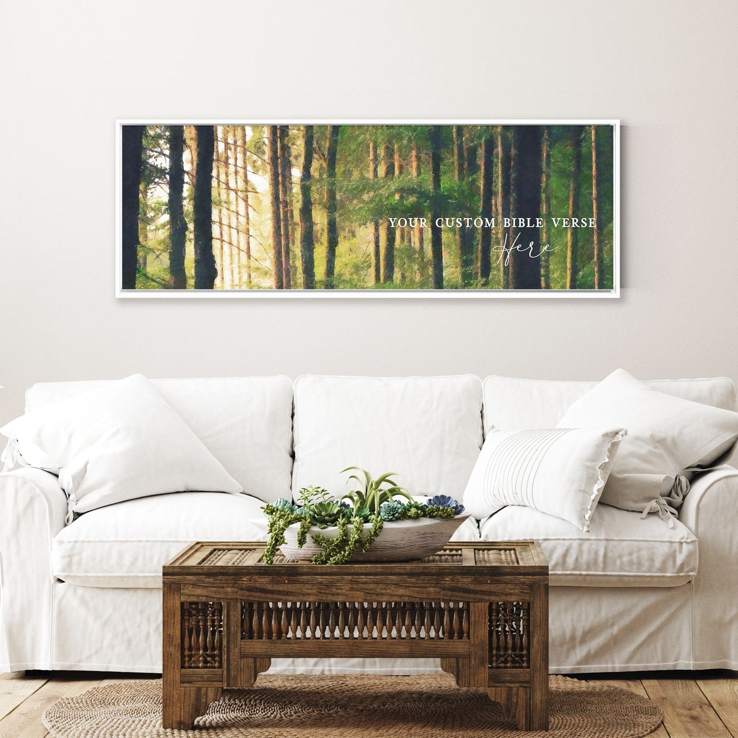 Custom Bible Verse Canvas Quote Sign | Personalized Wall Art Sign, Inspirational Canvas Wall Art | Oil painted forest canvas print