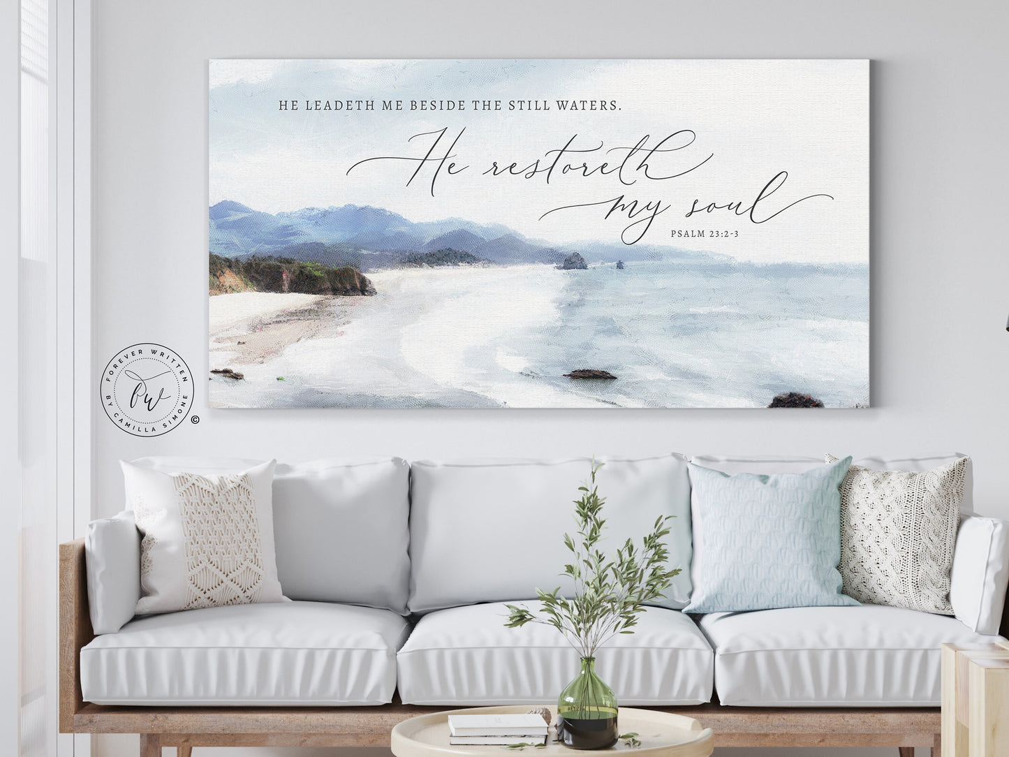 He Restoreth My Soul Coastal Canvas Wall Art | Christian Wall Art