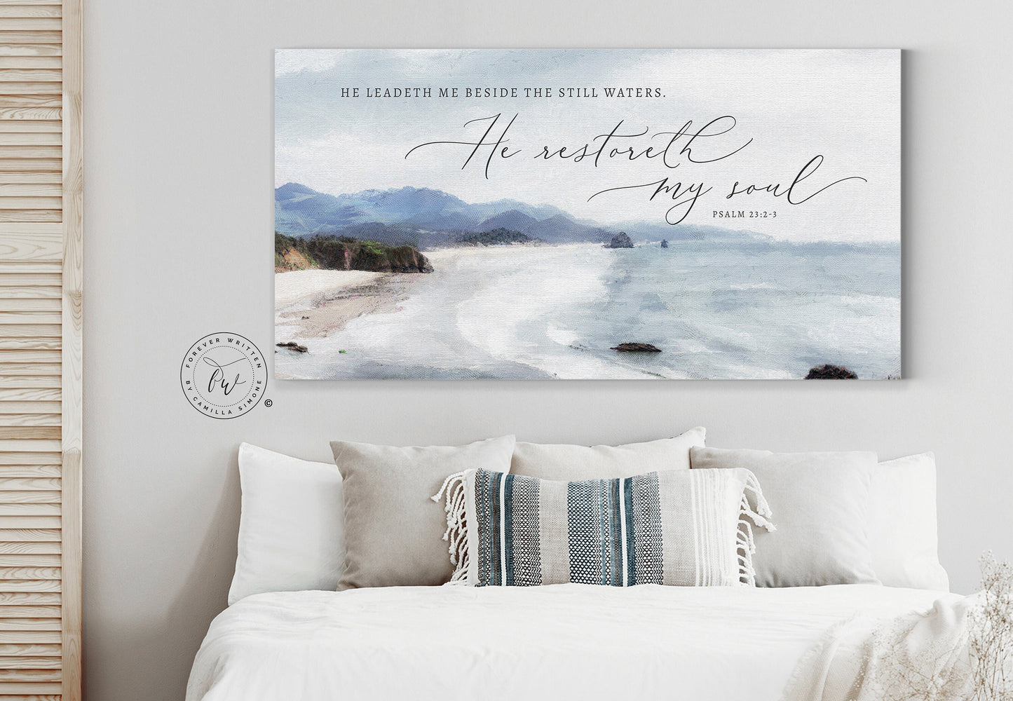 He Restoreth My Soul Coastal Canvas Wall Art | Christian Wall Art