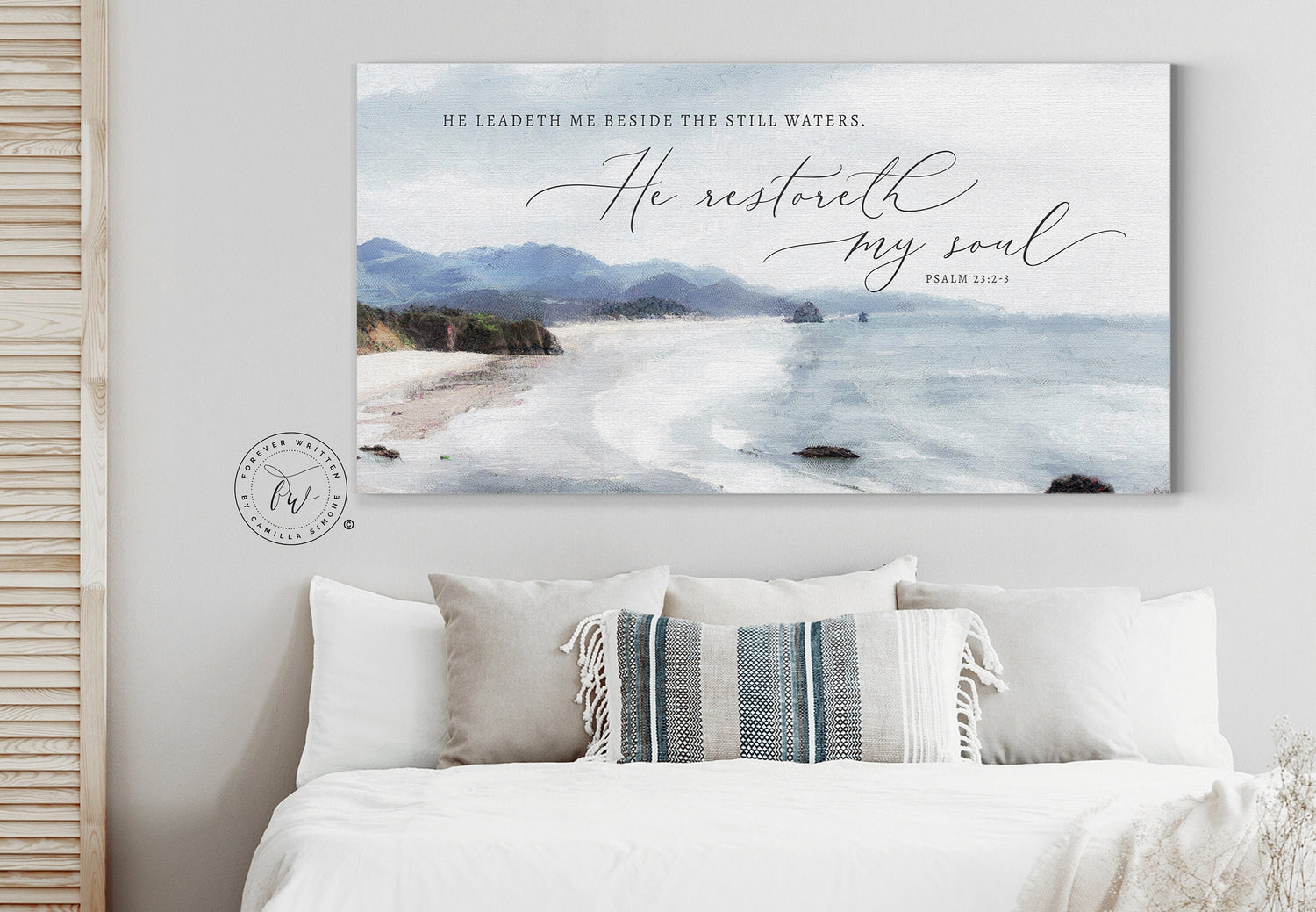 He Restoreth My Soul Coastal Canvas Wall Art | Christian Wall Art