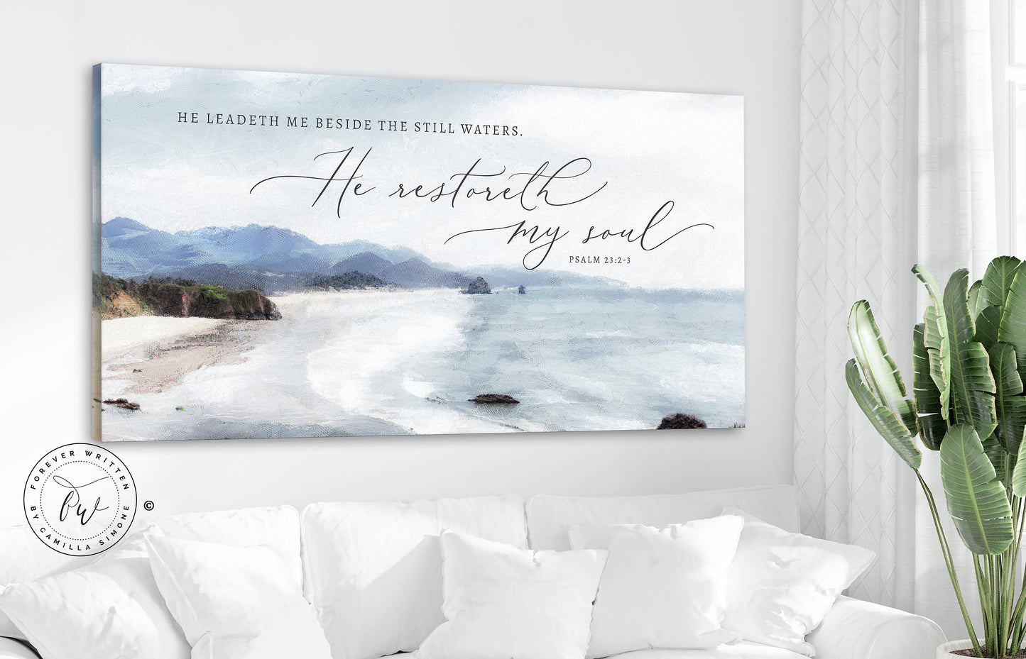 He Restoreth My Soul Coastal Canvas Wall Art | Christian Wall Art