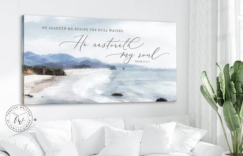 He Restoreth My Soul Coastal Canvas Wall Art | Christian Wall Art