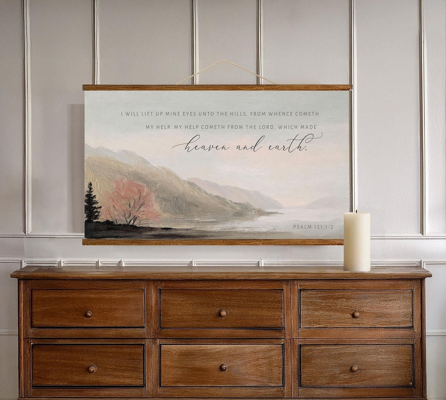 PSALM 121 | Christian Wall Art, Hanging Canvas Tapestry, Vintage Mountain Landscape, Scripture Decor, Christian Gift, Bible Verse Art Print