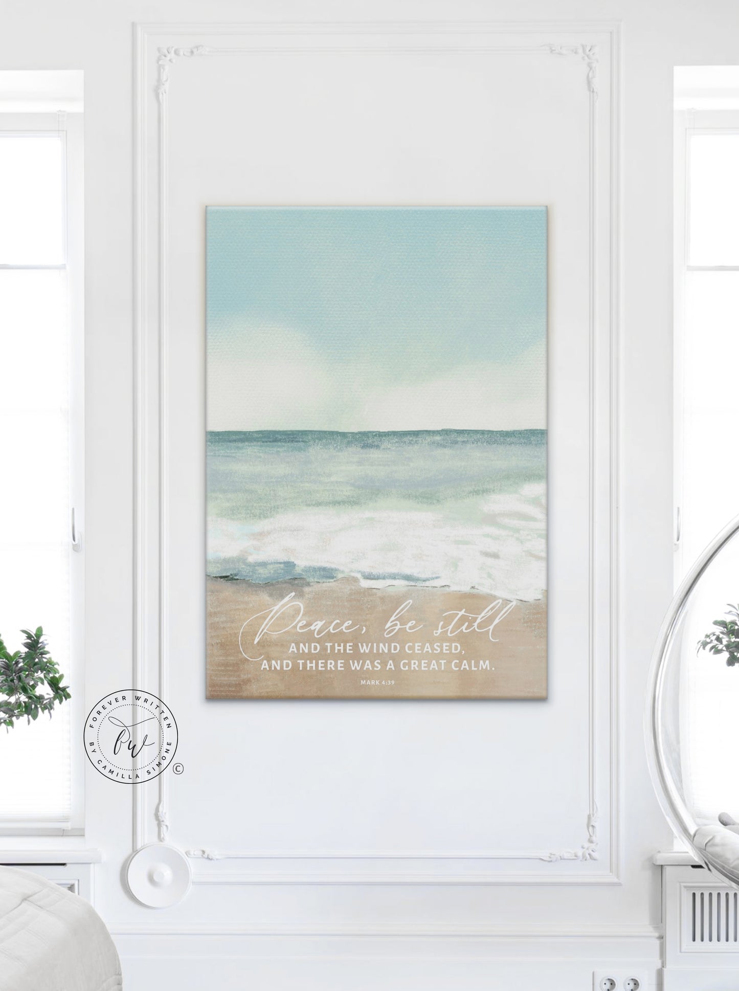 Peace be still Coastal Canvas Wall Art, | Christian Wall Art | Coastal Beach Mark 4:39