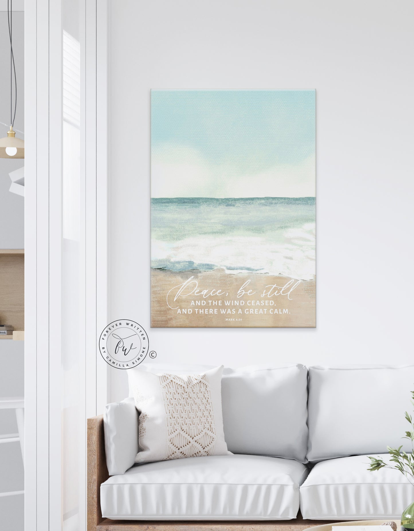 Peace be still Coastal Canvas Wall Art, | Christian Wall Art | Coastal Beach Mark 4:39