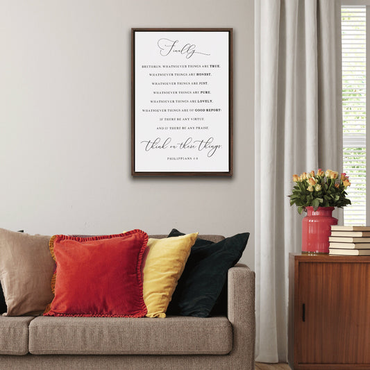 Think On These Things | Scripture Sign | Christian Wall Decor | Bible Verse Wall Art Sign | Philippians 4:8 Sign With Frame Options