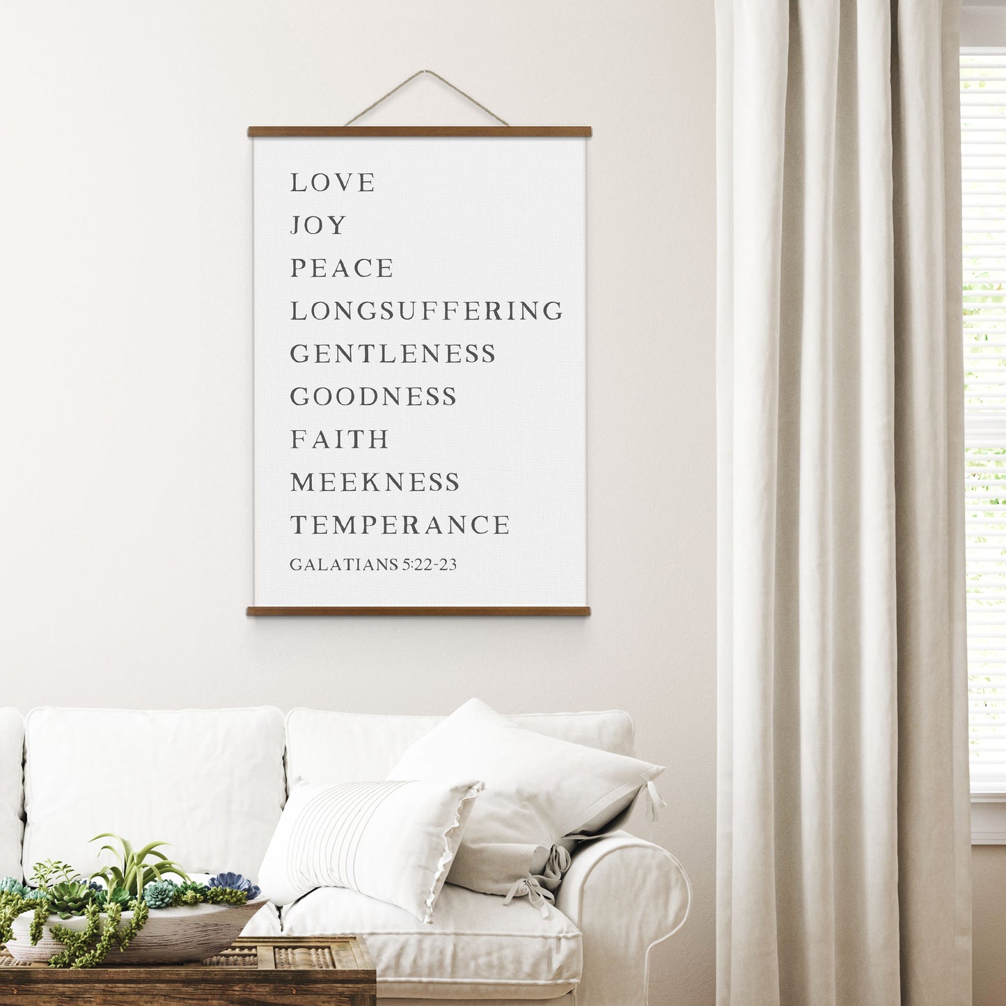 The Fruit of the Spirit | Bible Verse Hanging Canvas | Galatians 5:22-23 Scripture Wall Art Wood Hanging Canvas