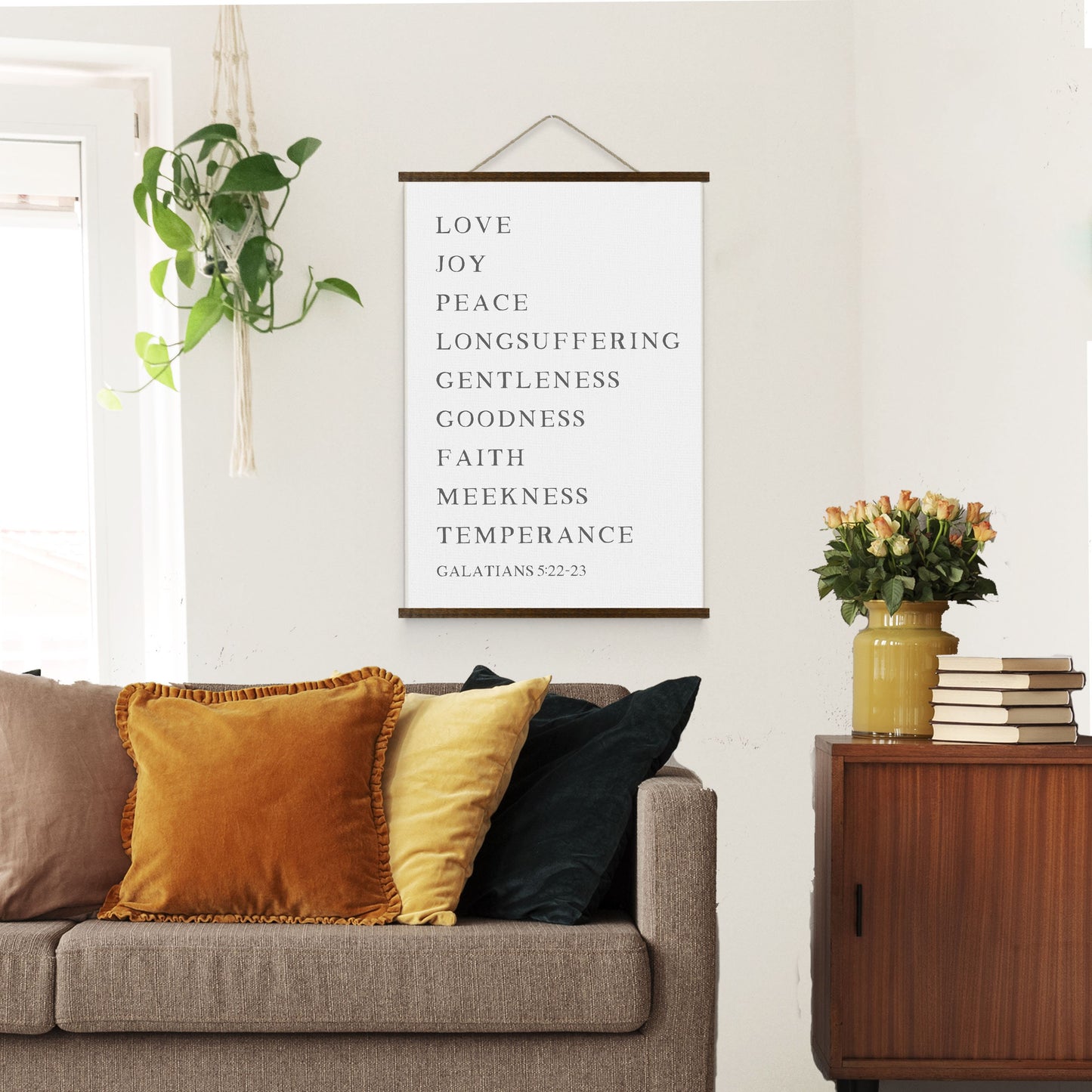 The Fruit of the Spirit | Bible Verse Hanging Canvas | Galatians 5:22-23 Scripture Wall Art Wood Hanging Canvas
