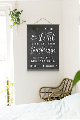 The Fear of the Lord is the Beginning of knowledge | Bible Verse Hanging Canvas | Proverbs 1:7 Scripture Wall Art Wood Hanging Canvas