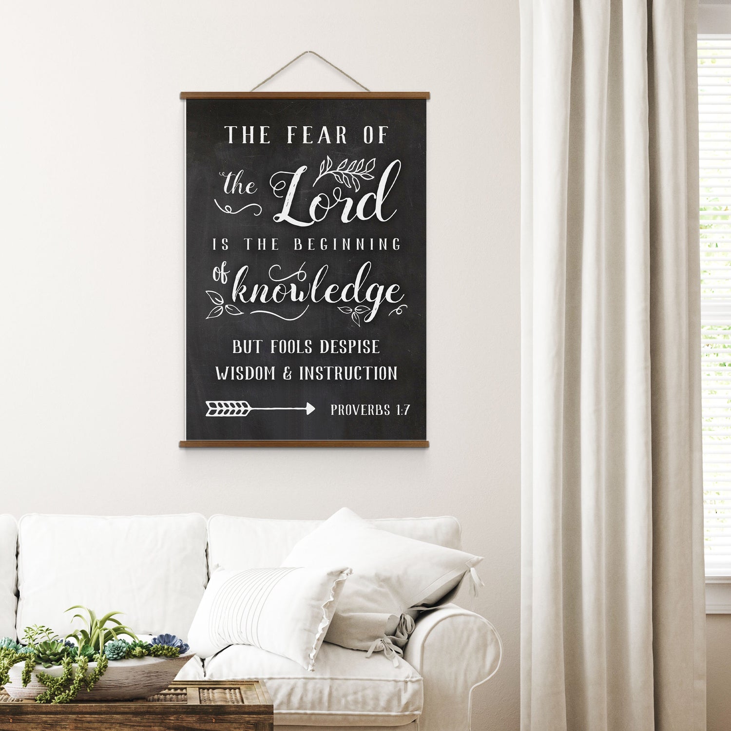 The Fear of the Lord is the Beginning of knowledge | Bible Verse Hanging Canvas | Proverbs 1:7 Scripture Wall Art Wood Hanging Canvas