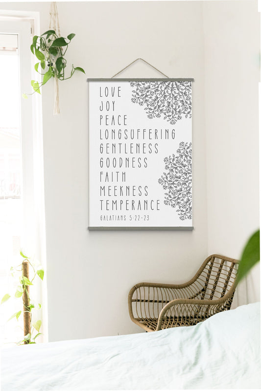 The Fruit of the Spirit | Bible Verse Hanging Canvas | Galatians 5:22-23 Scripture Wall Art Wood Hanging Canvas